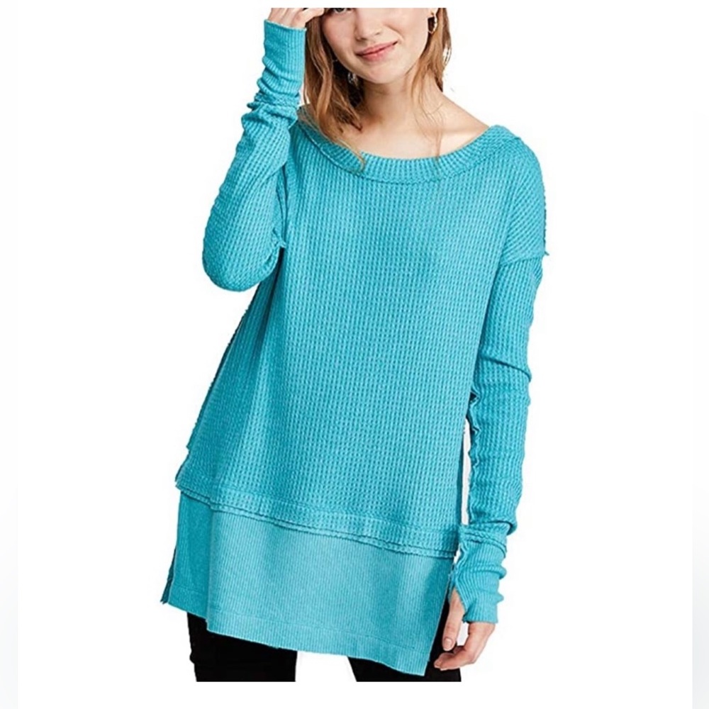 Free People Woman’s Green North Slope Thermal Scoop Neck Tunic Top Long …